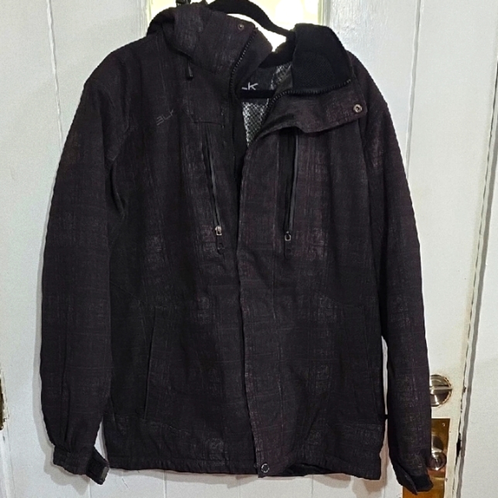 ZXBLK Label Mens Jacket Coat Black Removable Hood Zips Pockets Sz L GUC **READ**